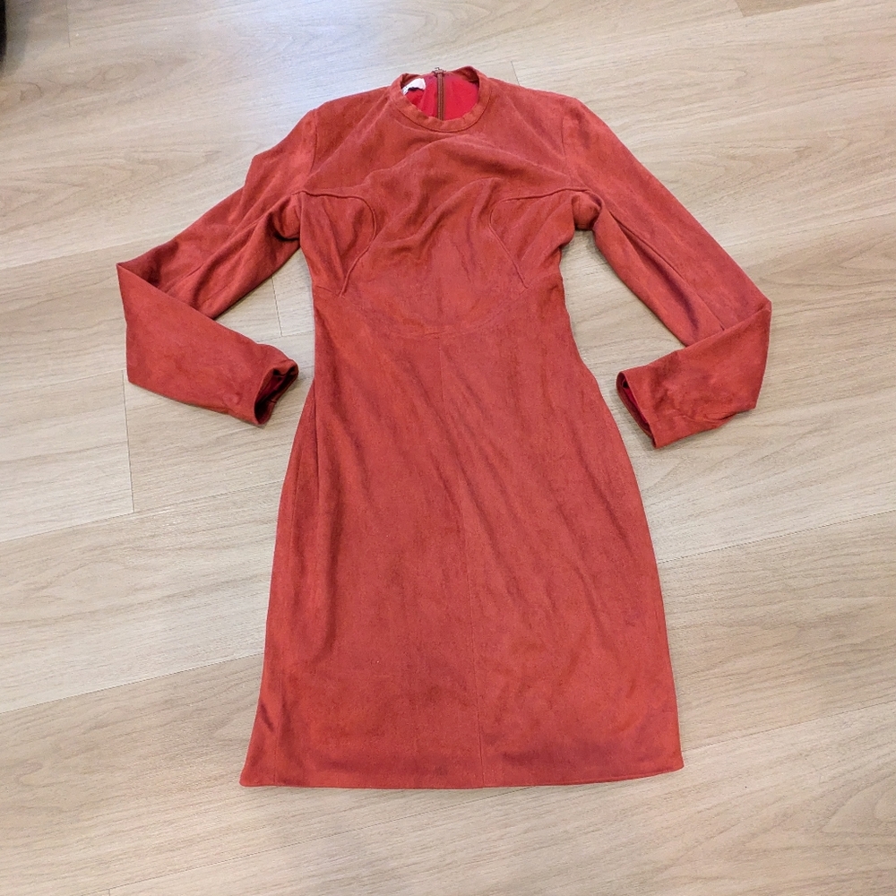 House Of Cb London Shamala Copper Faux Suede Dress Size S